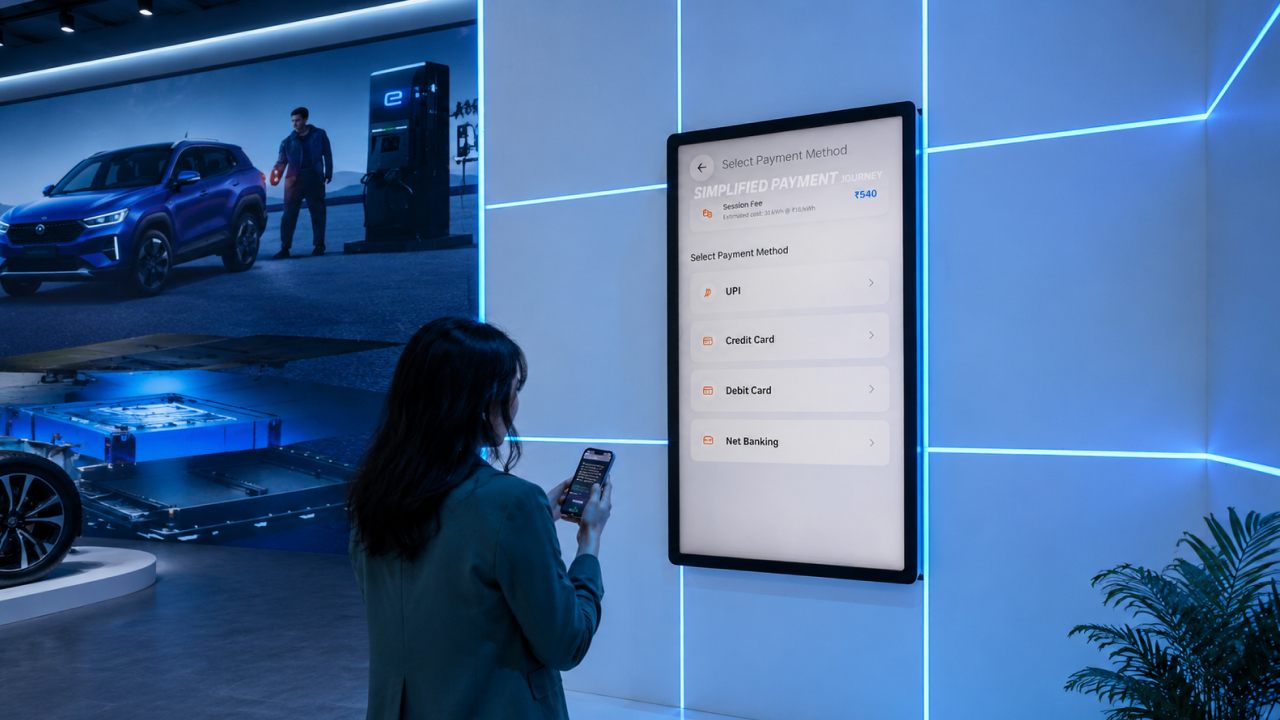 Participant using touch display to select payment options at immersive automotive activation